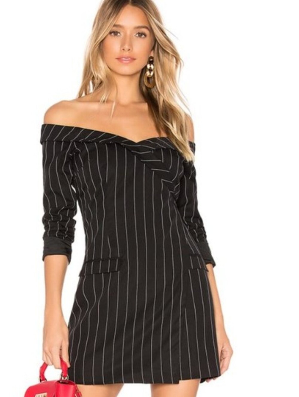 Lovers + Friends Carmela Pinstripe Tuxedo Off Shoulder Mini Dress